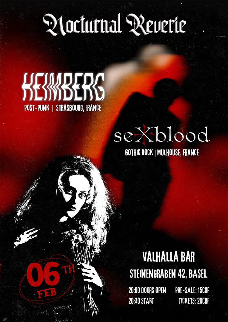 Event flyer for Heimberg + Sexblood - past gothic event at Valhalla Bar Basel, Basel