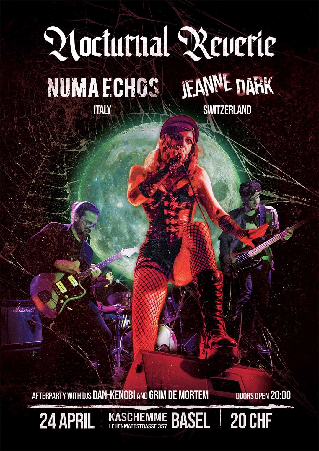 Official event flyer for Numa Echos + Jeanne Dark - gothic/alternative music event at Kaschemme